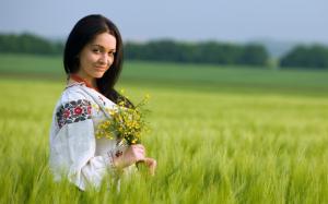 Girl in the fields, summer, flowers wallpaper thumb