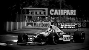 Formula 1, Nigel Mansell, Race Car, Track, Monochrome wallpaper thumb