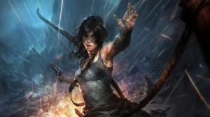 Tomb Raider Lara Croft Explosion Rain Bow HD wallpaper thumb