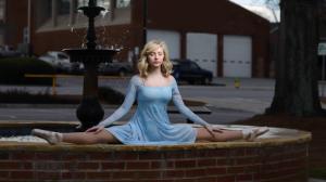 Blue dress girl, ballerina, blonde, fountain wallpaper thumb