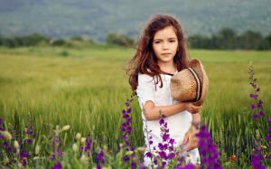 Cute girl at the fields, flowers wallpaper thumb