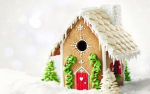 New Year festive decorations, beautiful snow house wallpaper thumb