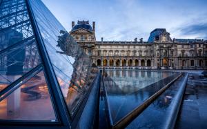 The Louvre Louvre Pyramid Buildings Paris Reflection HD wallpaper thumb