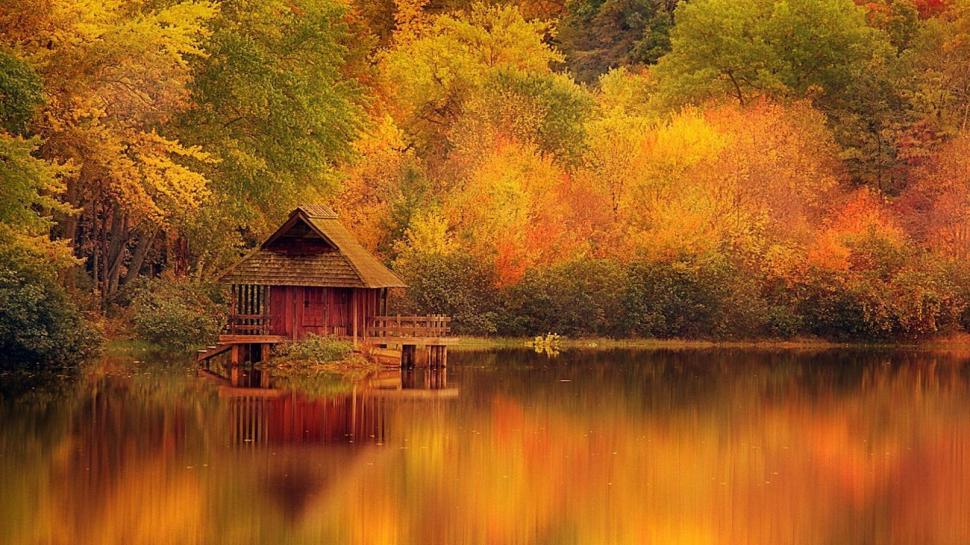 On The Lake In The Fall wallpaper,water HD wallpaper,lake HD wallpaper,reflections HD wallpaper,colours HD wallpaper,fall HD wallpaper,cottage HD wallpaper,autumn HD wallpaper,nature & landscapes HD wallpaper,1920x1080 wallpaper