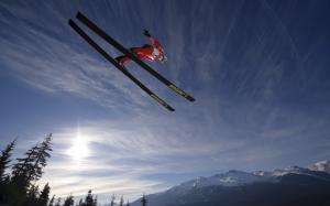 Ski Skiing Jump Stop Action Sunlight HD wallpaper thumb
