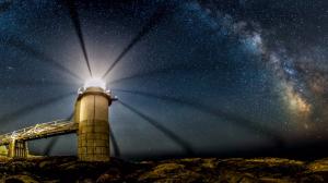 Lighthouse Stars Galaxy Milky Way Light HD wallpaper thumb
