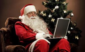 santa claus, sitting, look, christmas, tree, chair, laptop wallpaper thumb