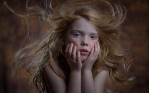 Cute little girl, freckles, portrait, hair flying wallpaper thumb
