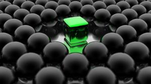 3D, Abstract, Balls, Green Cube wallpaper thumb