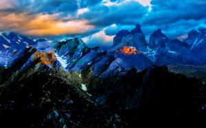 Blue sky clouds, sunset, mountains, nature wallpaper thumb
