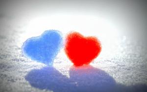 Winter snow, blue and red love heart wallpaper thumb