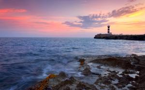 Lighthouse, Sea, Coast, Sunset, Landscape, Nature wallpaper thumb