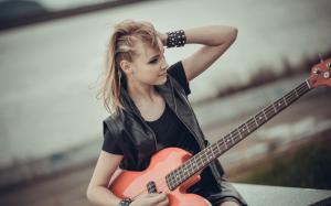 Blonde girl, guitar, music wallpaper thumb