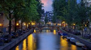 Towns Netherlands Amsterdam Rivers Evening Pictures wallpaper thumb