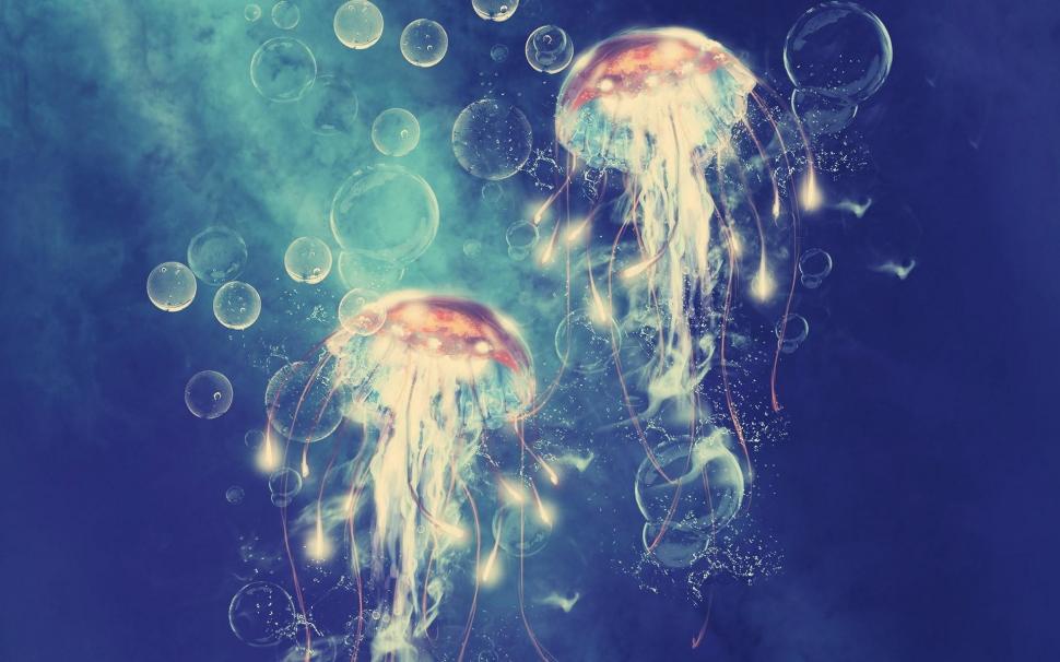 Jellyfish Digital Art Cg Underwater Ocean Sea Bubbles Photo Background wallpaper,fishes HD wallpaper,background HD wallpaper,bubbles HD wallpaper,digital HD wallpaper,jellyfish HD wallpaper,ocean HD wallpaper,photo HD wallpaper,underwater HD wallpaper,1920x1200 wallpaper