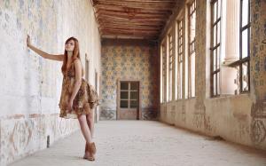 Girl in abandoned building wallpaper thumb