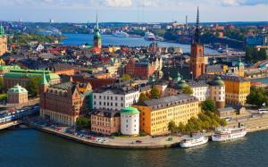 Sweden, Stockholm, city, dock, buildings, boats wallpaper thumb