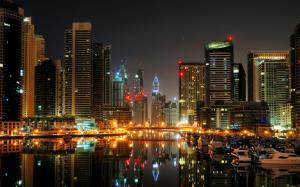 Dubai, city, night, port, boats, yachts, lights, buildings wallpaper thumb