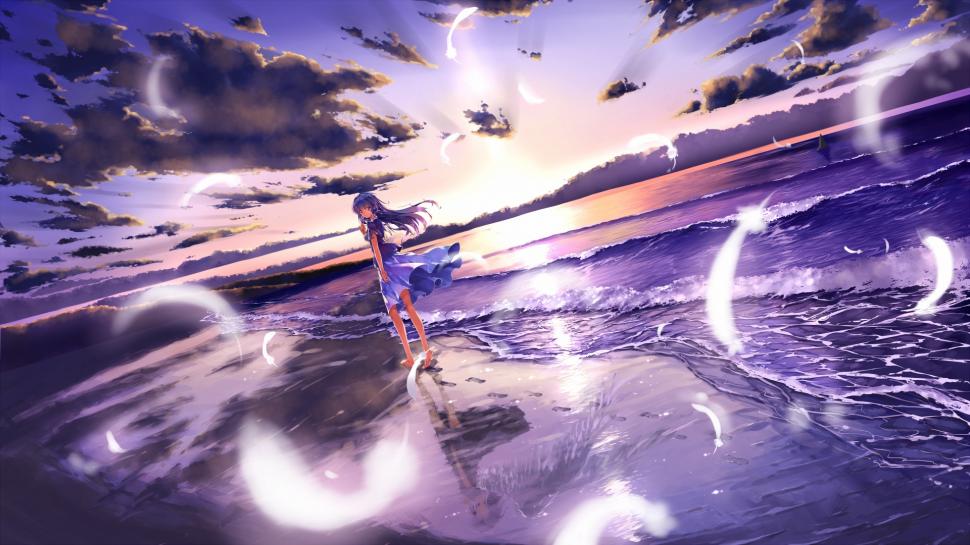 Anime girl barefoot stroll on the beach wallpaper,Anime HD wallpaper,Girl HD wallpaper,Barefoot HD wallpaper,Stroll HD wallpaper,Beach HD wallpaper,1920x1080 wallpaper