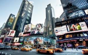 New York, skyscrapers, taxis, road, advertising wallpaper thumb