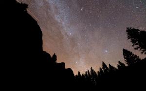Stars Night Yosemite Trees Silhouette HD wallpaper thumb