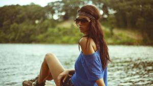 Girl Sunglasses Lake Summer wallpaper thumb