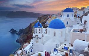 Greece, city, coast, houses, dusk wallpaper thumb