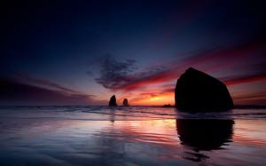 Ocean Beach Sunset Rocks Stones HD wallpaper thumb