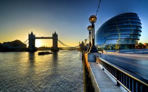 Tower Bridge, England, London, buildings, Thames river, sunrise, morning wallpaper thumb