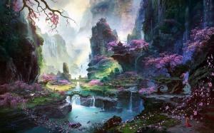 Fantastic world painting, Oriental spring landscapes wallpaper thumb