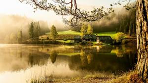 Country House, Lake, morning, quiet, beautiful scenery mood wallpaper thumb