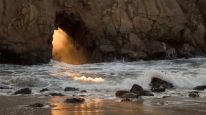 Cave Sunlight Ocean Rock Stone Beach HD wallpaper thumb