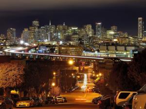 San Francisco, California, USA, night, lights, houses, skyscrapers, bridge wallpaper thumb