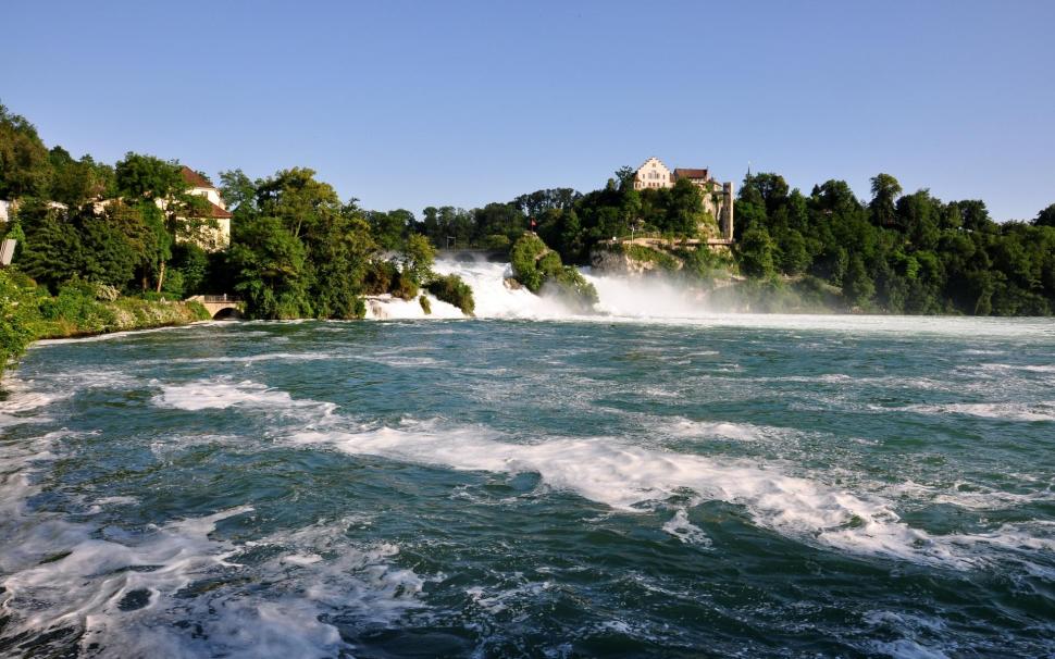 Rhine Falls wallpaper,view HD wallpaper,stream HD wallpaper,sunny HD wallpaper,nature HD wallpaper,greenery HD wallpaper,waterfall HD wallpaper,water HD wallpaper,trees HD wallpaper,house HD wallpaper,cascade HD wallpaper,switzerland HD wallpaper,1920x1200 wallpaper