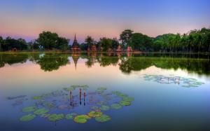 Sukhothai Historical Park, Thailand, lake, water lilies wallpaper thumb