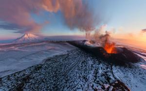 Volcano Eruption Lava Landscape Mountain Snow HD wallpaper thumb