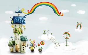Rainbow over the house in the sky wallpaper thumb