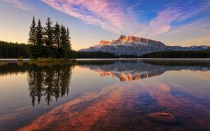 Banff National Park, Canada, Jack Lake, forest, mountains, sky, sunset wallpaper thumb