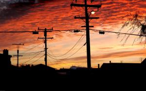 Power Line Clouds Sunset Shadow Silhouette HD wallpaper thumb