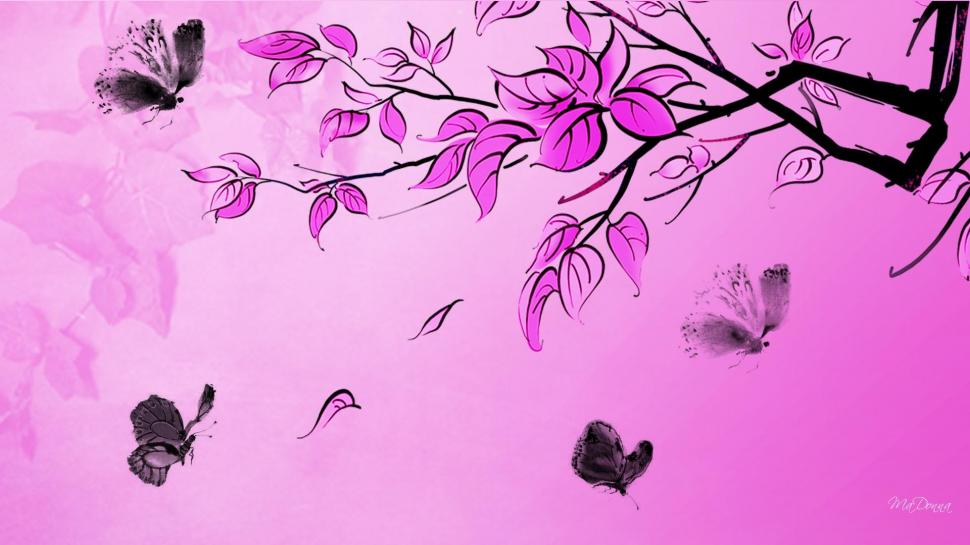 Pink With Black Butterflies wallpaper,firefox persona HD wallpaper,limb HD wallpaper,tree HD wallpaper,bright HD wallpaper,butterflies HD wallpaper,summer HD wallpaper,pink HD wallpaper,3d & abstract HD wallpaper,1920x1080 wallpaper