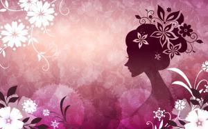 Vector woman with flowers pink theme wallpaper thumb