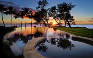 USA, Hawaii, Maui, sunset, pool, trees, silhouettes wallpaper thumb
