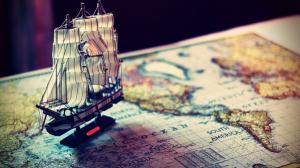 Sailing Ship, World Map, Miniatures, Macro, Maps, Continents wallpaper thumb
