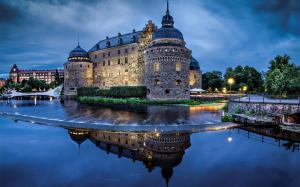 Sweden, castle, river, water, evening, lighting, sky wallpaper thumb