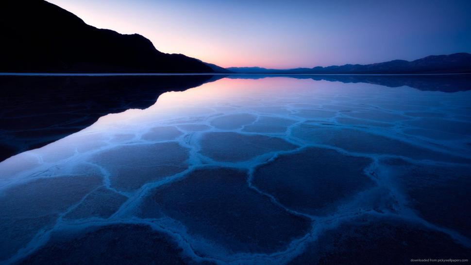 Badwater Basin In Death Valley At Sunrise wallpaper,mountain HD wallpaper,sunrise HD wallpaper,lake HD wallpaper,silouhette HD wallpaper,nature & landscapes HD wallpaper,1920x1080 wallpaper