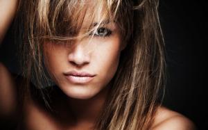 Girl, model, long hair, face, black background wallpaper thumb
