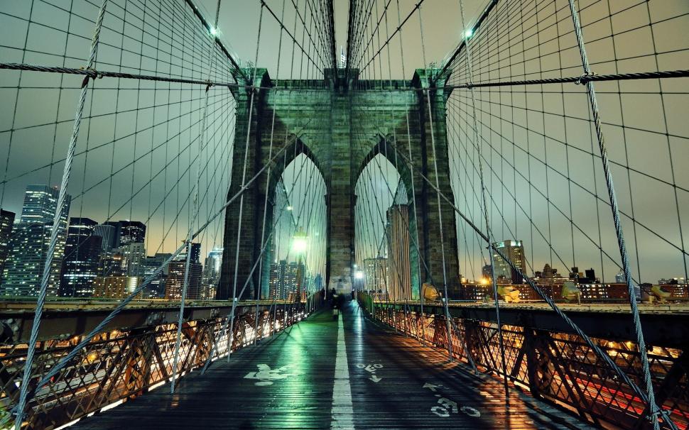 Brooklyn Bridge HDR wallpaper,night HD wallpaper,new york city HD wallpaper,lights HD wallpaper,1920x1200 wallpaper