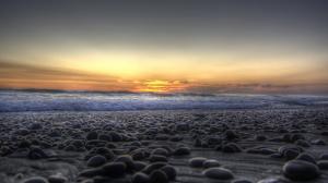 HDR Sunset Rocks Pebbles Wave Ocean Water HD wallpaper thumb