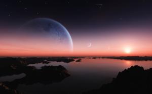 Alien Landscape Planet Stars Night Sunset HD wallpaper thumb