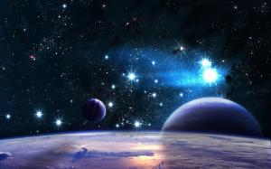 sky, universe, stars, planet, light, satellite, orbit wallpaper thumb